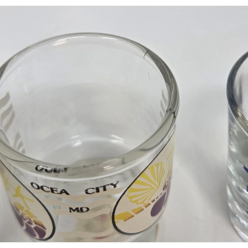 Retro Souvenir Shot Glasses Lot of 4 Ocean City MD Rehoboth Beach DE Barware
